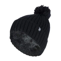 Ladies Ribbed Cuffed Thermal Insulated Winter Pom Pom Bobble Hat