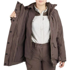 HUNTING WOMEN’S 3-IN-1 WARM WATERPROOF JACKET 500 - BROWN -Outdoor Sports k0459ec1781d18cad2cad0e7c6f02e087