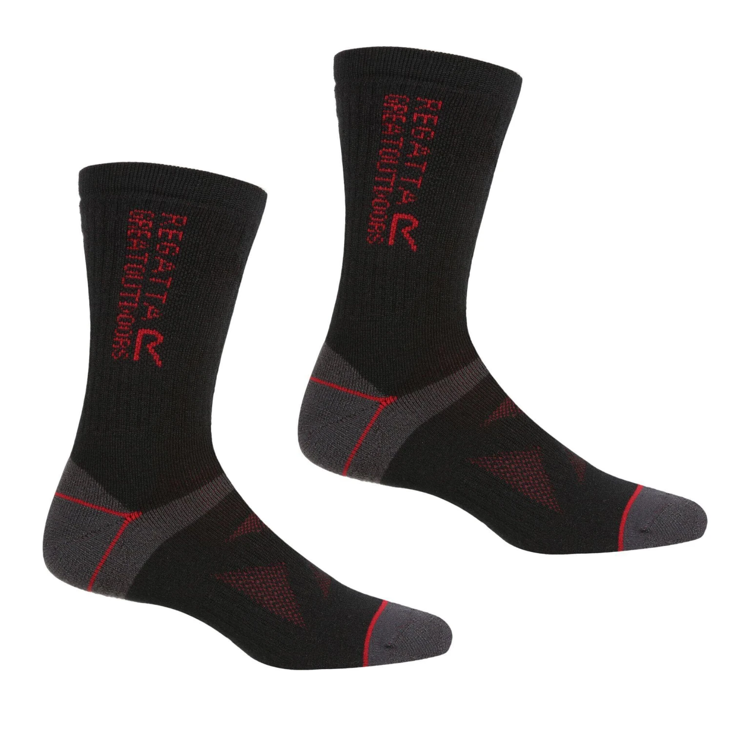 Regatta Unisex Adult Wool Hiking Boot Socks (Pack Of 2) (Black/Dark Red) 3 Regatta Unisex Adult Wool Hiking Boot Socks (Pack Of 2) (Black/Dark Red)