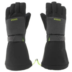 WEDZE KIDS’ WARM AND WATERPROOF SKI GLOVES 550 BLACK GREY -Outdoor Sports k25b5baae9954b62b846d430d085f4738