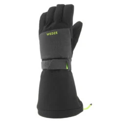 WEDZE KIDS’ WARM AND WATERPROOF SKI GLOVES 550 BLACK GREY