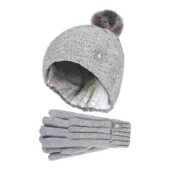 Girls Bobble Pom Pom Thermal Hat And Gloves Set -Outdoor Sports k495c33adf16a0ec6588cfc93acb71ab7