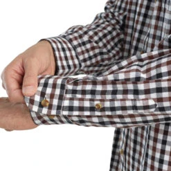 Long-Sleeved Checked Cotton Country Sport Shirt Brown Black Verney Carron -Outdoor Sports k550592c627e36d613bc9b50606f7be57