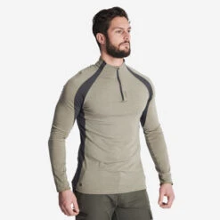 Men's Long-sleeved Breathable Merino Wool Zipped T-shirt