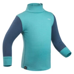 WEDZE Baby Ski Base Layer Top, Undershirt Merino Wool MERIWARM Turquoise