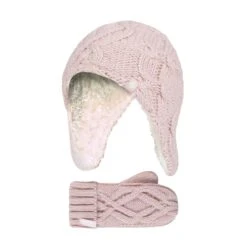 Girls Cable Knitted Design Bobble Trapper Hat And Mittens Set -Outdoor Sports k6e270e38ade30f456265267028f0a2e6