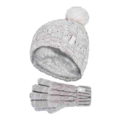 Girls Bobble Pom Pom Thermal Hat And Gloves Set -Outdoor Sports k7419a70d111263c282ea6e41316c6b18
