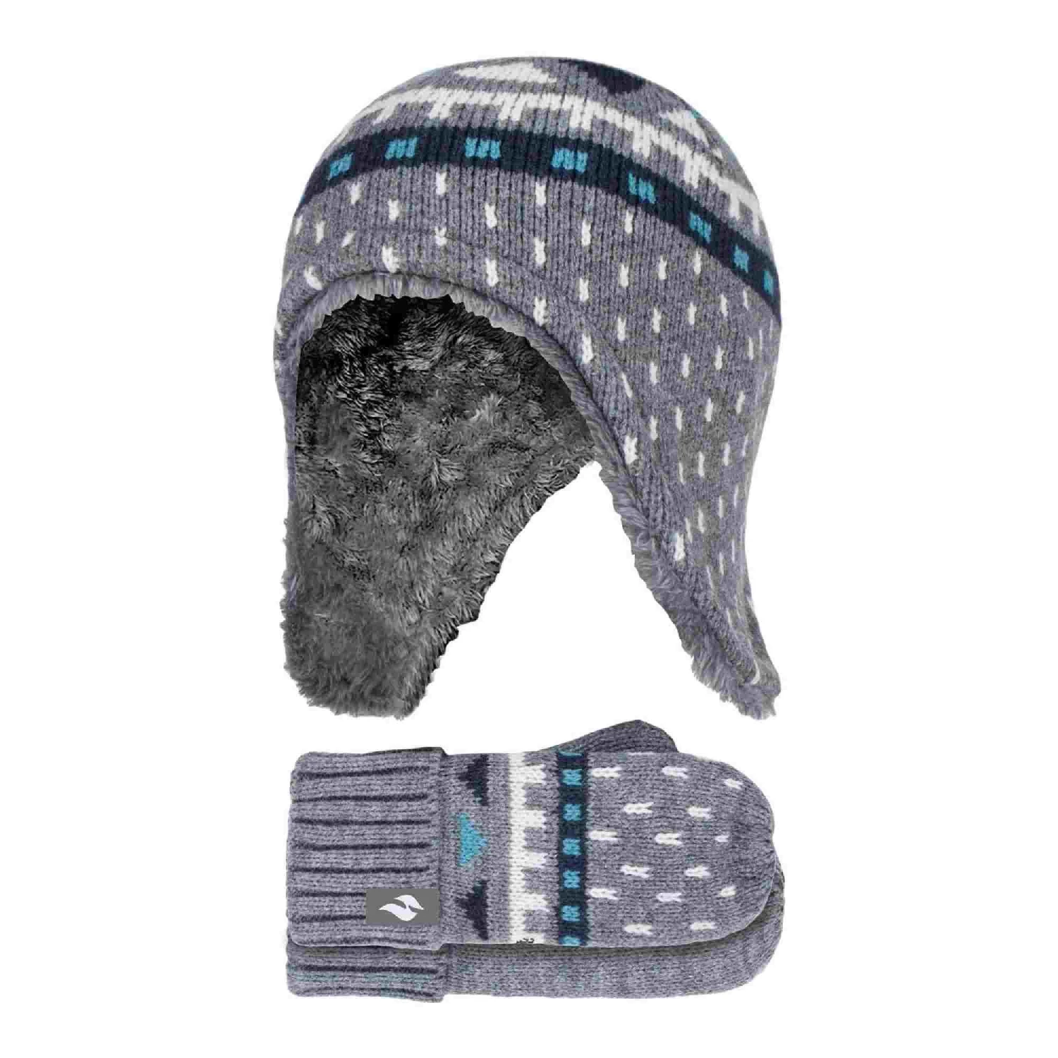 Boys Outdoor Faux Fur Pom Pom Hat With Ear Flaps & Mittens Gloves 7 Boys Outdoor Faux Fur Pom Pom Hat With Ear Flaps & Mittens Gloves - Image 5