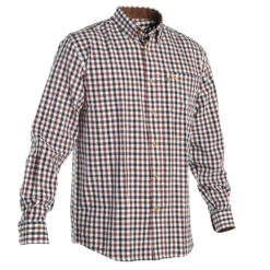Long-Sleeved Checked Cotton Country Sport Shirt Brown Black Verney Carron
