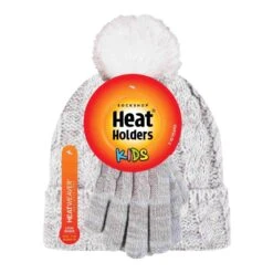 Girls Bobble Pom Pom Thermal Hat And Gloves Set -Outdoor Sports k85c5366d105528b0ddb223a0528bc478