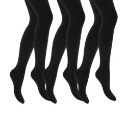3 Pair Multipack Girls Fleece Lined Opaque Thermal Tights For Winter