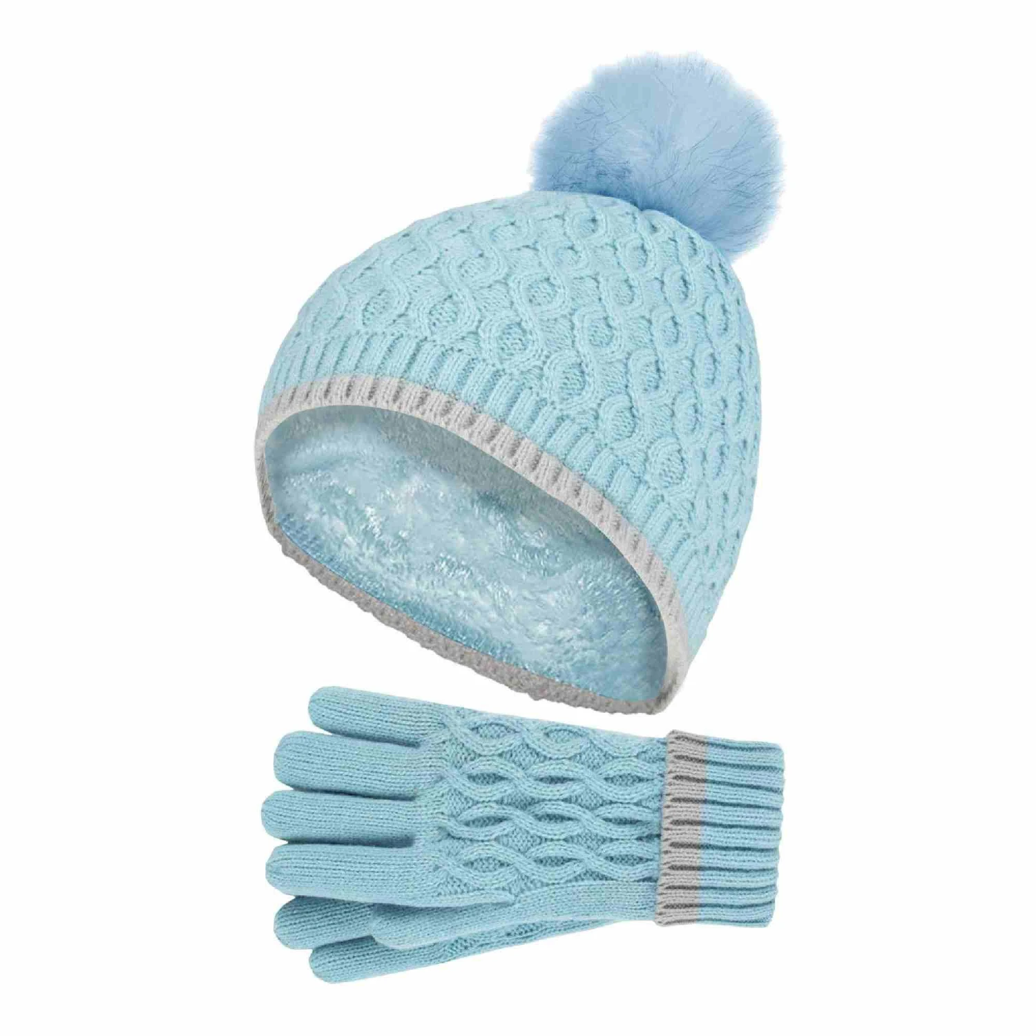 Girls Thermal Insulated Pom Pom Bobble Beanie Hat And Gloves 9 Girls Thermal Insulated Pom Pom Bobble Beanie Hat And Gloves - Image 7