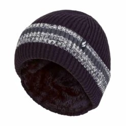 Mens Fleece Lined Striped Winter High Performance Soft Insulated Thermal Beanie