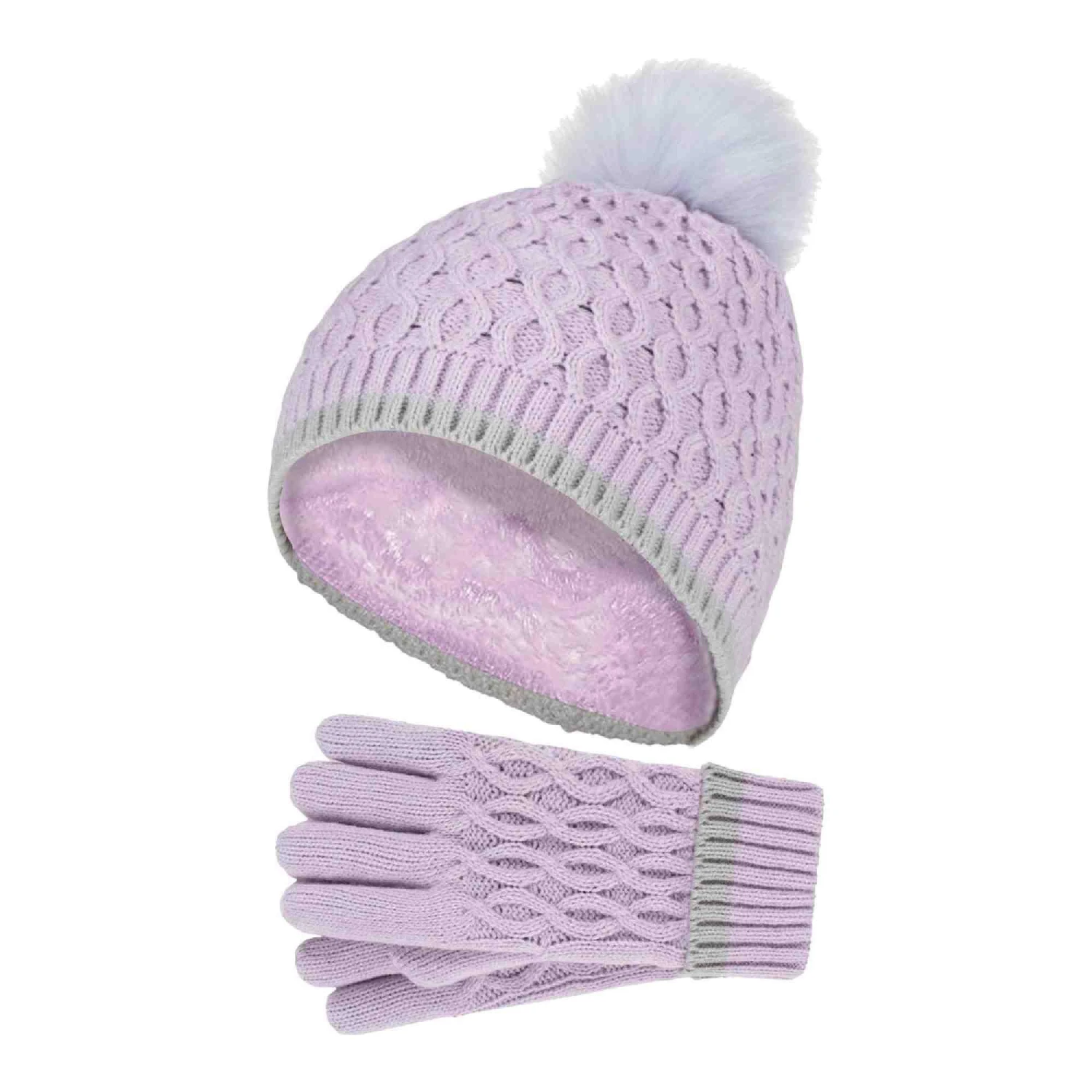 Girls Thermal Insulated Pom Pom Bobble Beanie Hat And Gloves 3 Girls Thermal Insulated Pom Pom Bobble Beanie Hat And Gloves