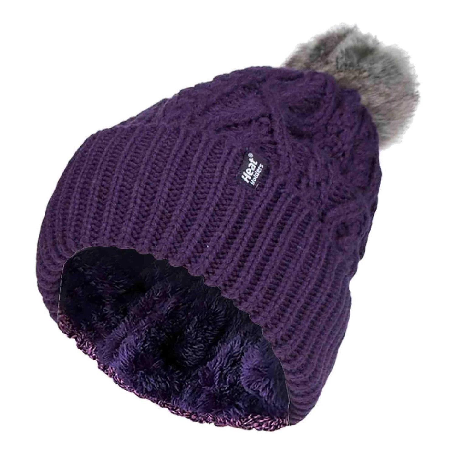 Ladies Ribbed Cuffed Pom Pom Bobble Beanie Hat With Fleece Lining 5 Ladies Ribbed Cuffed Pom Pom Bobble Beanie Hat With Fleece Lining - Image 3