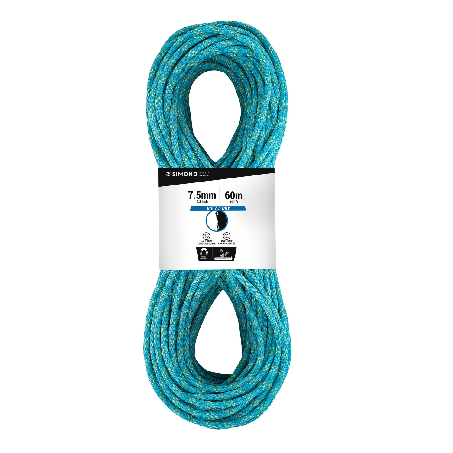 Simond CLIMBING AND MOUNTAINEERING HALF ROPE - ABSEIL ICE 7.5 MM X 60M BLUE 3 Simond CLIMBING AND MOUNTAINEERING HALF ROPE - ABSEIL ICE 7.5 MM X 60M BLUE