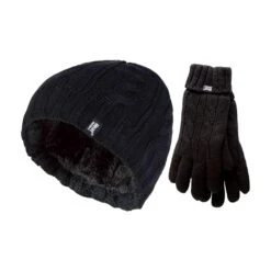 Ladies Fleece Lined Thermal Hat & Gloves Set For Winter