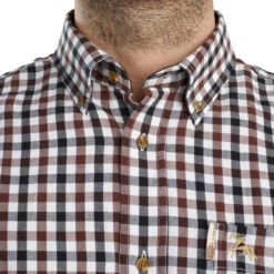 Long-Sleeved Checked Cotton Country Sport Shirt Brown Black Verney Carron -Outdoor Sports kb428aeae03246f1dd87f8f636b9a7a28