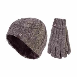 Ladies Fleece Lined Thermal Hat & Gloves Set For Winter -Outdoor Sports kccad704ba7bc156ec1bf096a10cc93e7