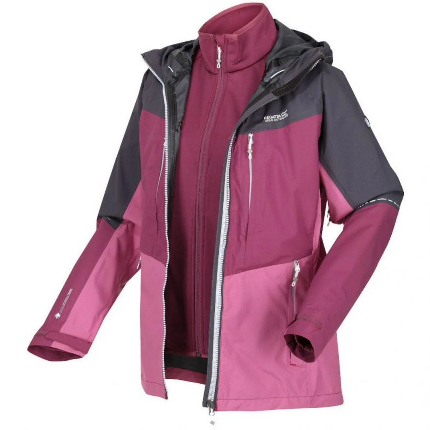 Regatta Womens/Ladies Carletta VII 2 In 1 Waterproof Jacket (Seal Grey/Amaranth Haze) 3 Regatta Womens/Ladies Carletta VII 2 In 1 Waterproof Jacket (Seal Grey/Amaranth Haze)