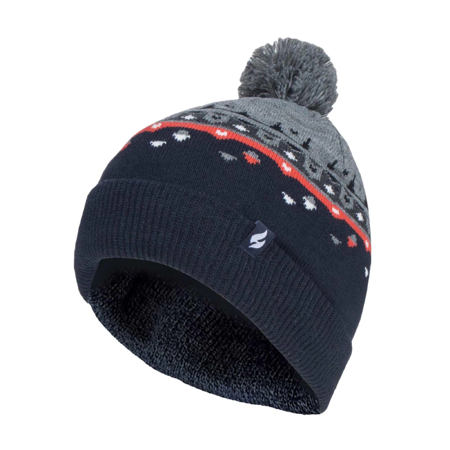 Mens Thin Knit Fleece Lined Pom Pom Hat | Patterned | For Winter 7 Mens Thin Knit Fleece Lined Pom Pom Hat | Patterned | For Winter - Image 5