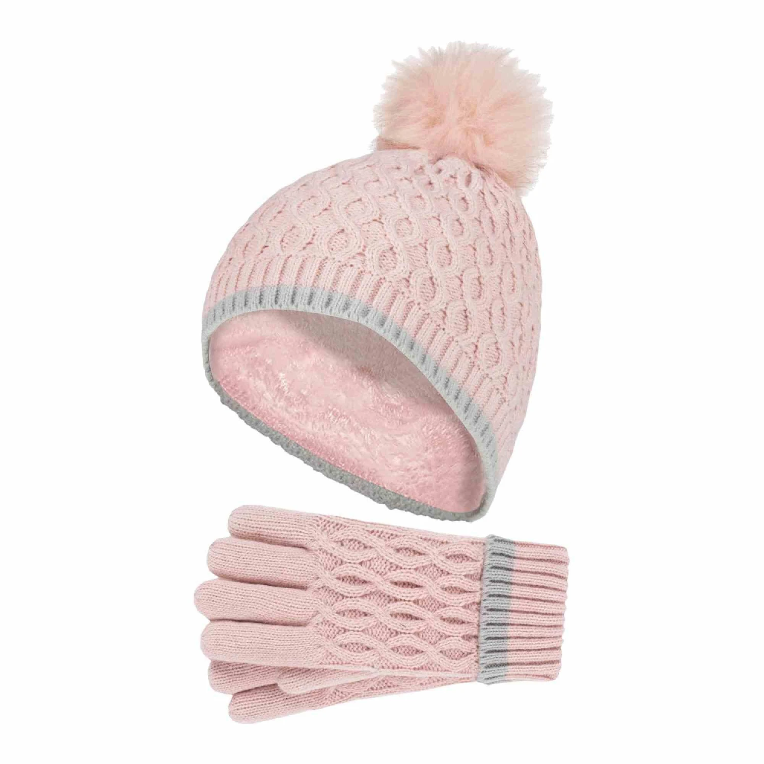 Girls Thermal Insulated Pom Pom Bobble Beanie Hat And Gloves 7 Girls Thermal Insulated Pom Pom Bobble Beanie Hat And Gloves - Image 5